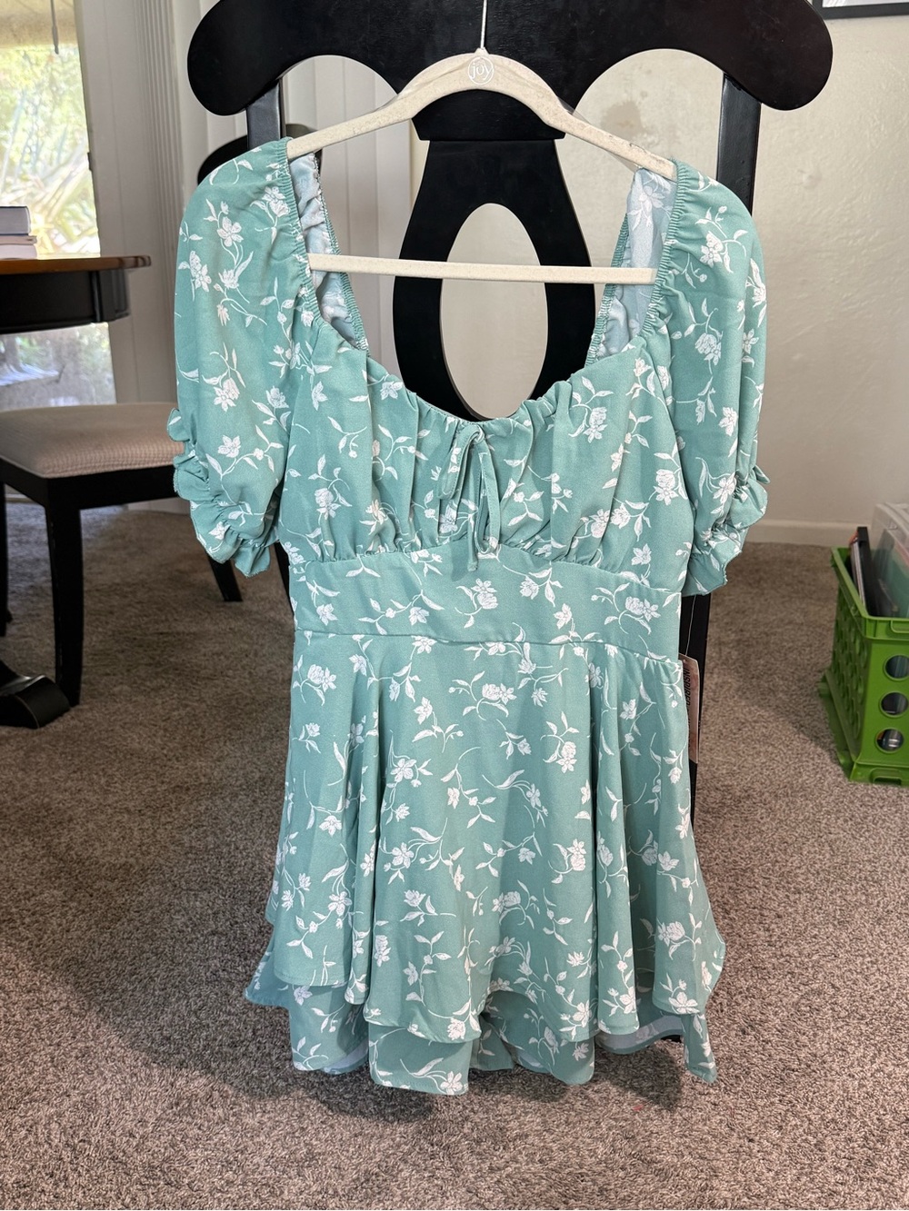Inspired Hearts Women’s Mint Green Floral Mini Dress-Large